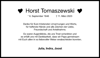 Anzeige von Horst Tomaszewski 