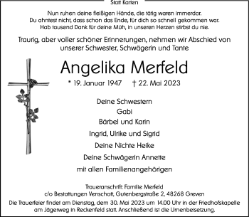 Anzeige von Angelika Merfeld 
