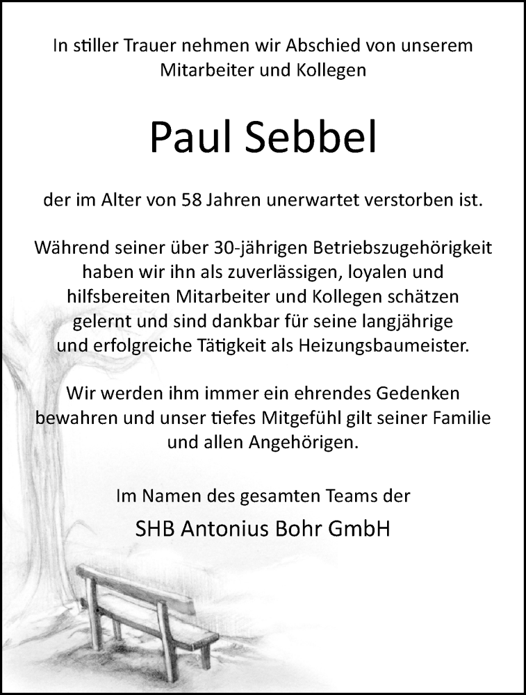  Traueranzeige für Paul Sebbel vom 08.05.2023 aus 