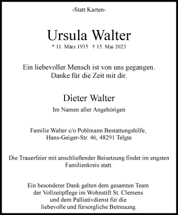 Anzeige von Ursula Walter 