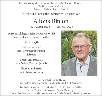 Anzeige von Alfons Dimon 
