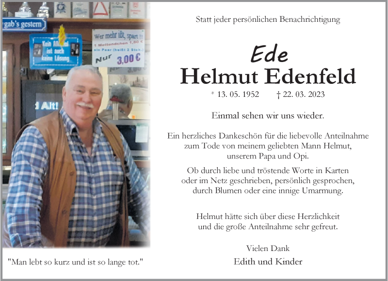  Traueranzeige für Helmut Edenfeld vom 27.05.2023 aus 