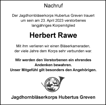 Anzeige von Hubertus Rawe 