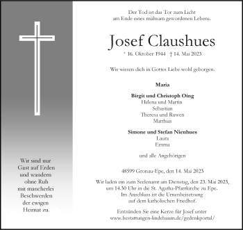 Anzeige von Josef Claushues 