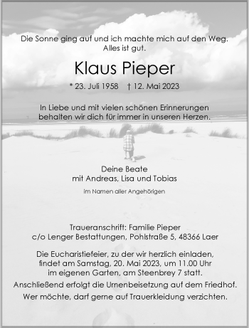 Anzeige von Klaus Pieper 