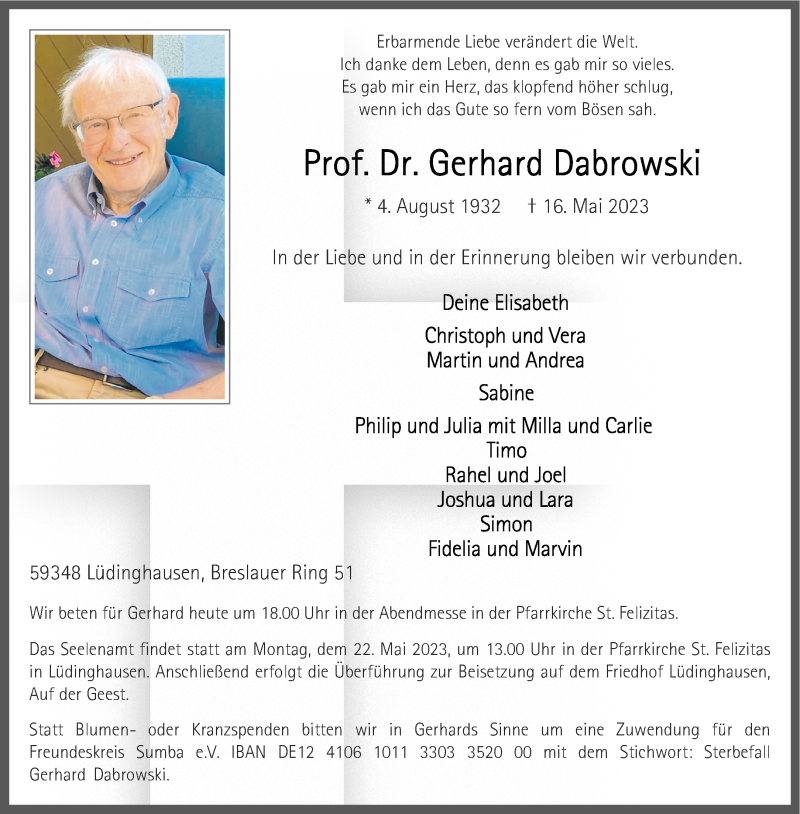  Traueranzeige für Prof. Dr. Gerhard Dabrowski vom 20.05.2023 aus 