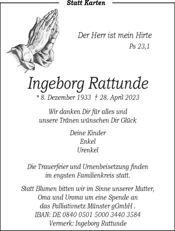Anzeige von Ingeborg Rattunde 