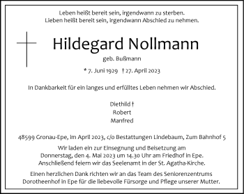 Anzeige von Hildegard Nollmann 
