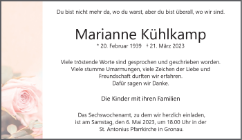 Anzeige von Marianne Kühlkamp 