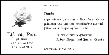 Anzeige von Elfriede Pahl 