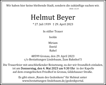 Anzeige von Helmut Beyer 