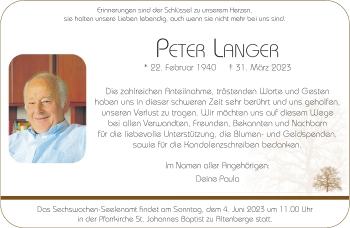 Anzeige von Peter Langer 