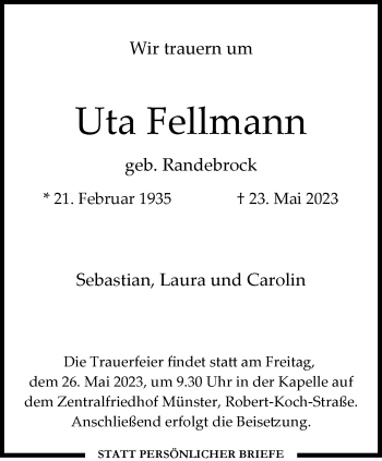 Anzeige von Uta Fellmann 