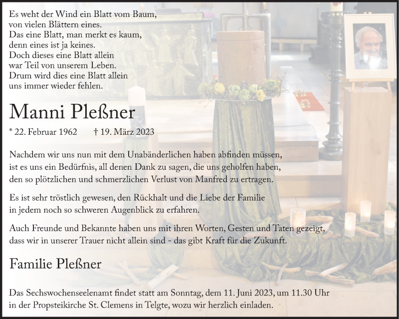  Traueranzeige für Manni Pleßner vom 20.05.2023 aus 