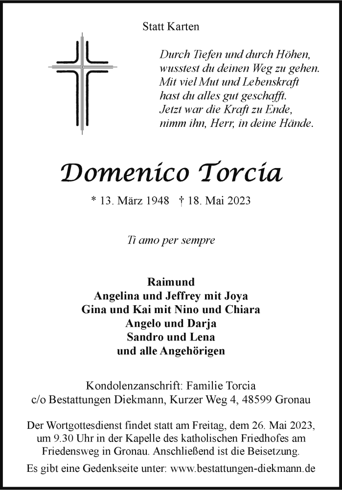  Traueranzeige für Domenico Torcia vom 24.05.2023 aus 