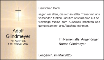 Anzeige von Adolf Glindmeyer 