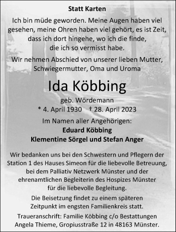 Anzeige von Ida Köbbing 