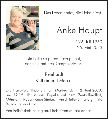 Anzeige von Anke Haupt 