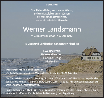 Anzeige von Werner Landsmann 