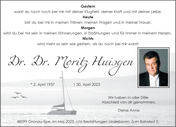 Anzeige von Dr. Dr. Moritz Huisgen 