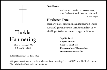 Anzeige von Thekla Haumering 
