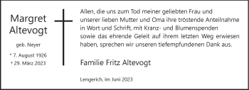 Anzeige von Margret Altevogt 