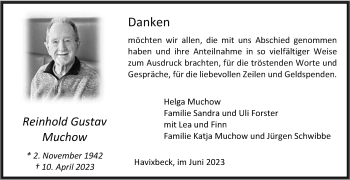 Anzeige von Reinhold Gustav Muchow 