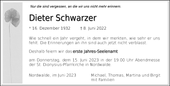 Anzeige von Dieter Schwarzer 
