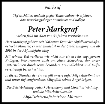 Anzeige von Peter Markgraf 