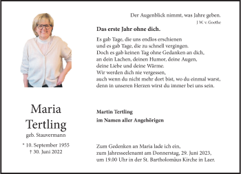 Anzeige von Maria Tertling 
