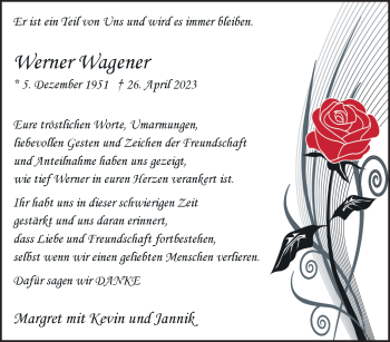 Anzeige von Werner Wagener 