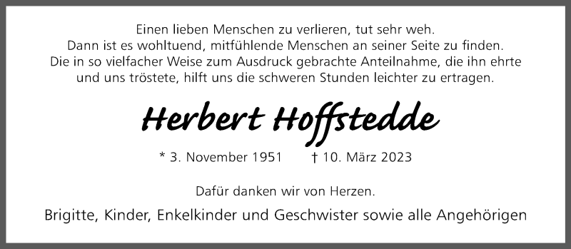 Traueranzeige für Herbert Hoffstedde vom 10.06.2023 aus 