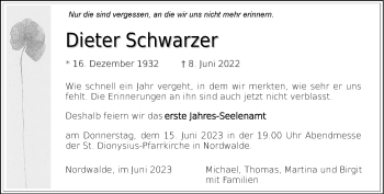 Anzeige von Dieter Schwarzer 