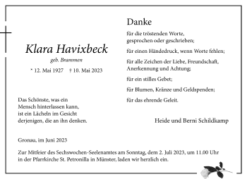 Anzeige von Klara Havixbeck 