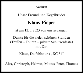 Anzeige von Klaus Pieper 