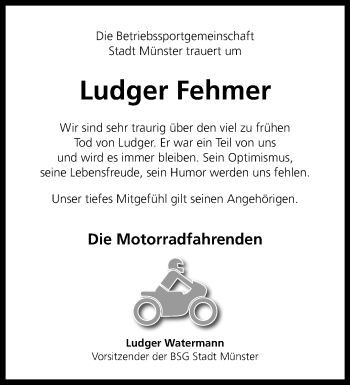 Anzeige von Ludger Fehmer 