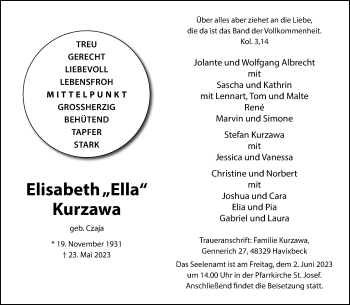 Anzeige von Elisabeth Kurzawa 