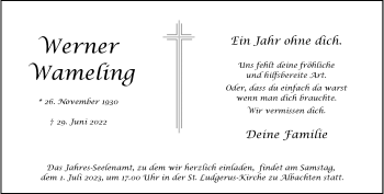 Anzeige von Werner Wameling 