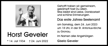 Anzeige von Horst Geveler 