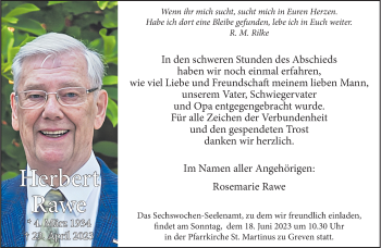 Anzeige von Herbert Rawe 