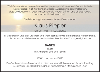 Anzeige von Klaus Pieper 