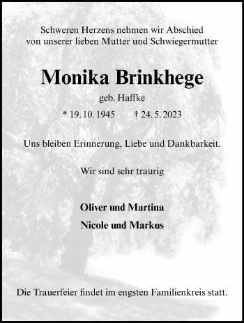Anzeige von Monika Brinkhege 
