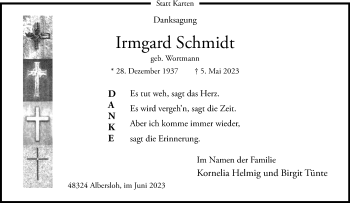Anzeige von Irmgard Schmidt 