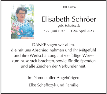 Anzeige von Elisabeth Schröer 