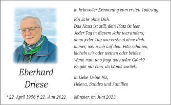 Anzeige von Eberhard Driese 
