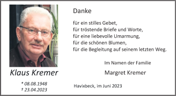 Anzeige von Klaus Kremer 
