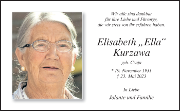 Anzeige von Elisabeth “ Ella “ Kurzawa 