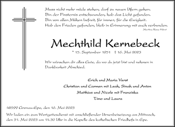 Anzeige von Mechthild Kernebeck 