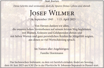 Anzeige von Josef Wilmer 