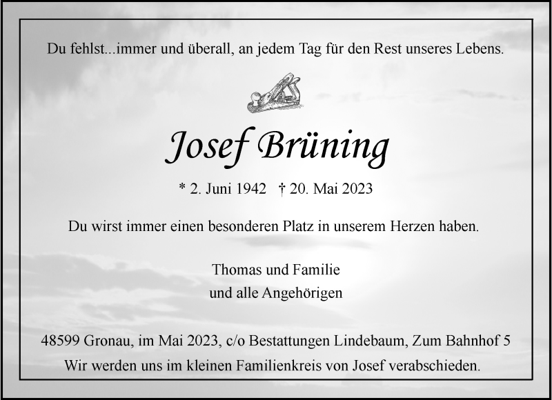  Traueranzeige für Josef Brüning vom 27.05.2023 aus 